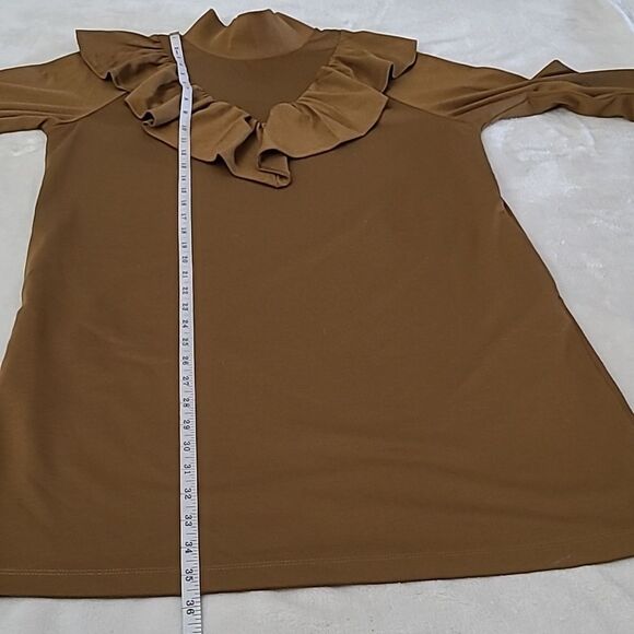 Who What Wear Women's Small Shirt Dress Brown Ruffle Long Sleeve Mock Neck Boho - Picture 11 of 16
